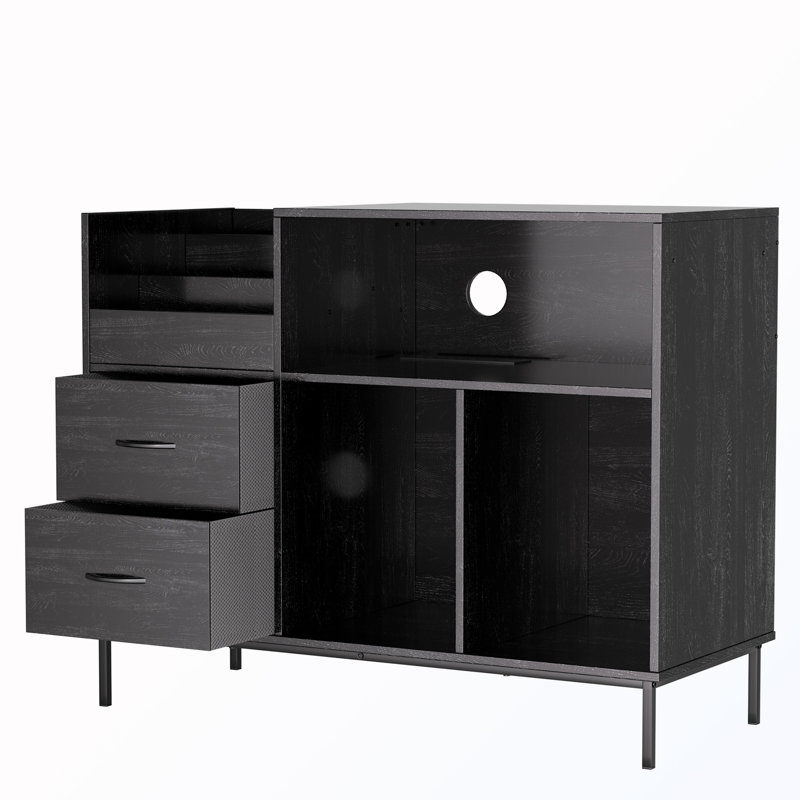 Armoire de rangement rabattable avec multiprise et 2 tiroirs, Noir