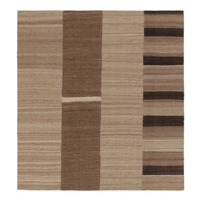Vintage  Kilim Rug, Beige-Brown And Cream Geometric Stripes - Rug & Kilim