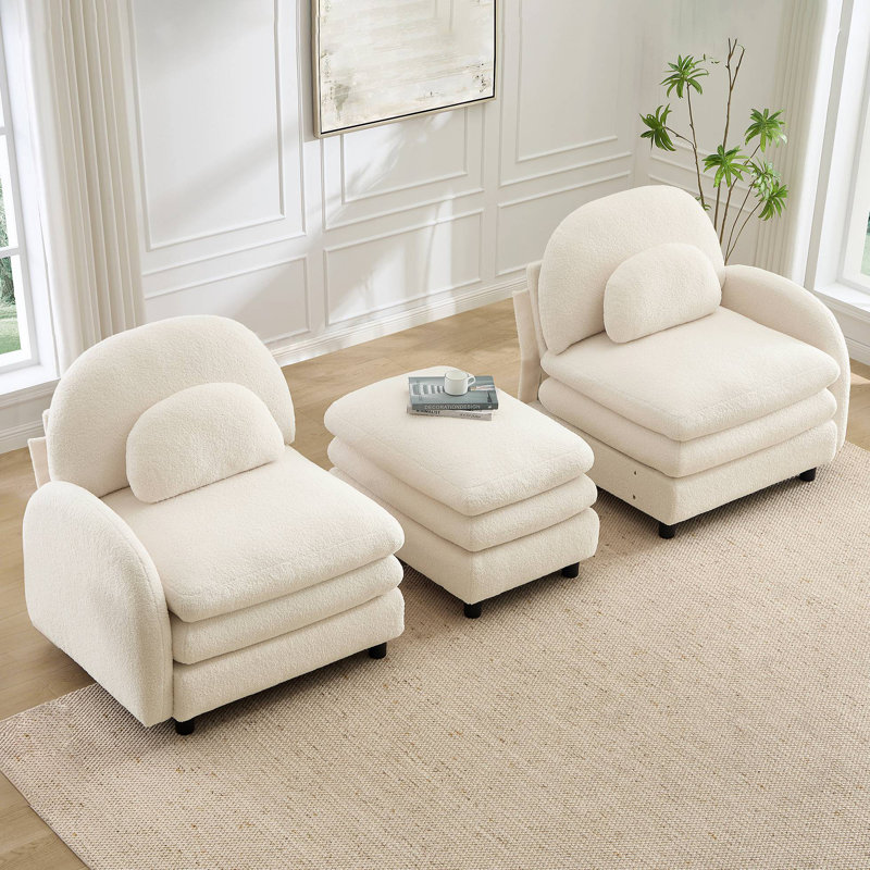 Canapé-lit en tissu Teddy, Blanc beige