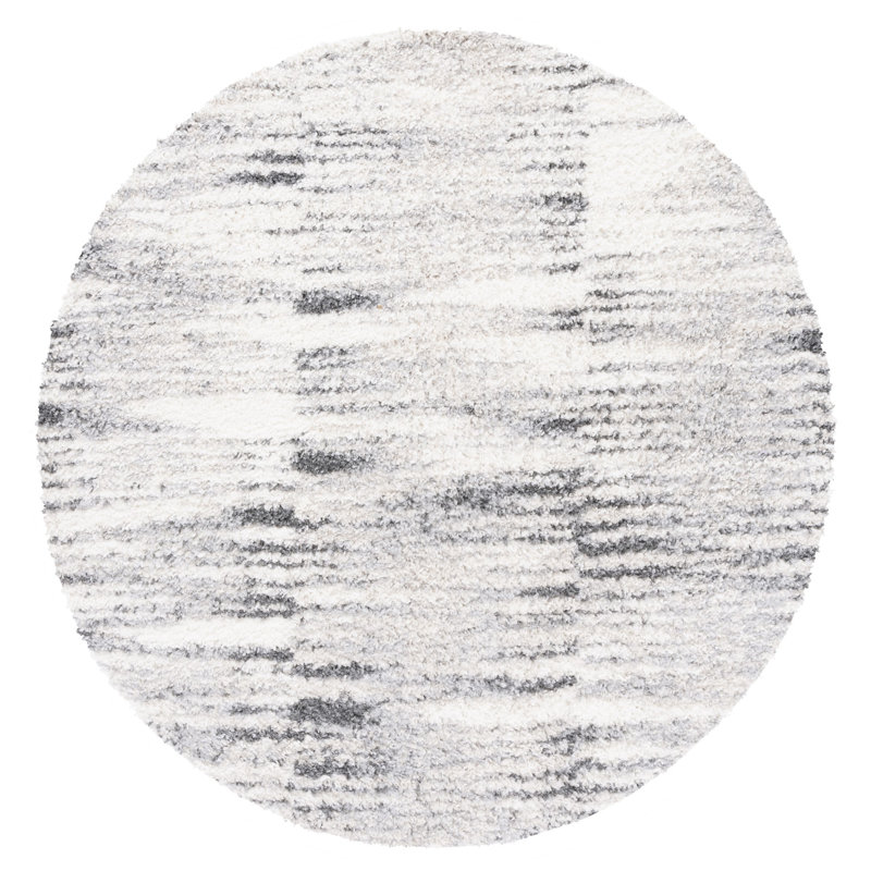 Tapis gris / ivoire à motif abstrait Mena, Rond 6 pi 7 po