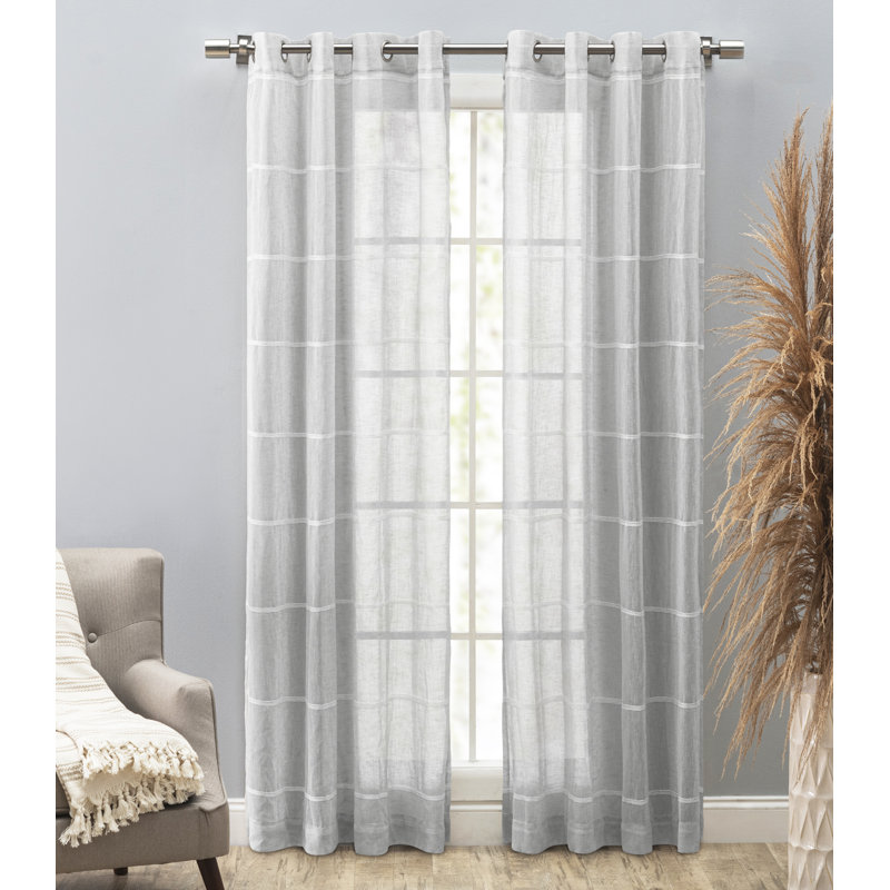 Mcdonell Premium Faux-Linen Striped Semi-Sheer Grommet Single Curtain Panel, 55" x 63", Gray