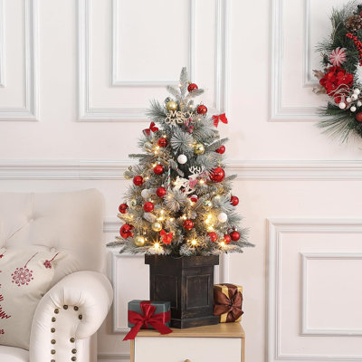 Arbre de Noël artificiel en pot pré-éclairé, arbre de Noël artificiel avec 78 lumières DEL blanc chaud, mini arbre de Noël givré pour la décoration des Fêtes