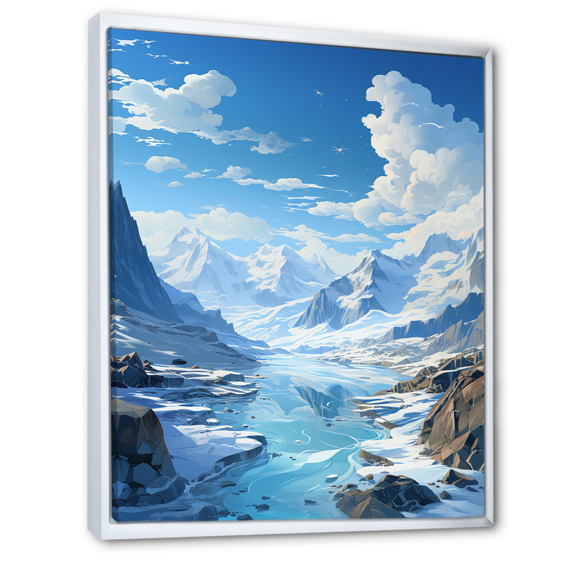 Glacier Scenery Minimalisme - reproduction sur toile, H 40 po x l 30 po x P 1,5 po, Cadre flottant blanc
