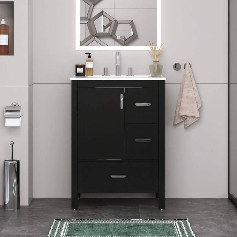 Modern 24" Freestanding Bathroom Vanity With Ceramic Sink, Black