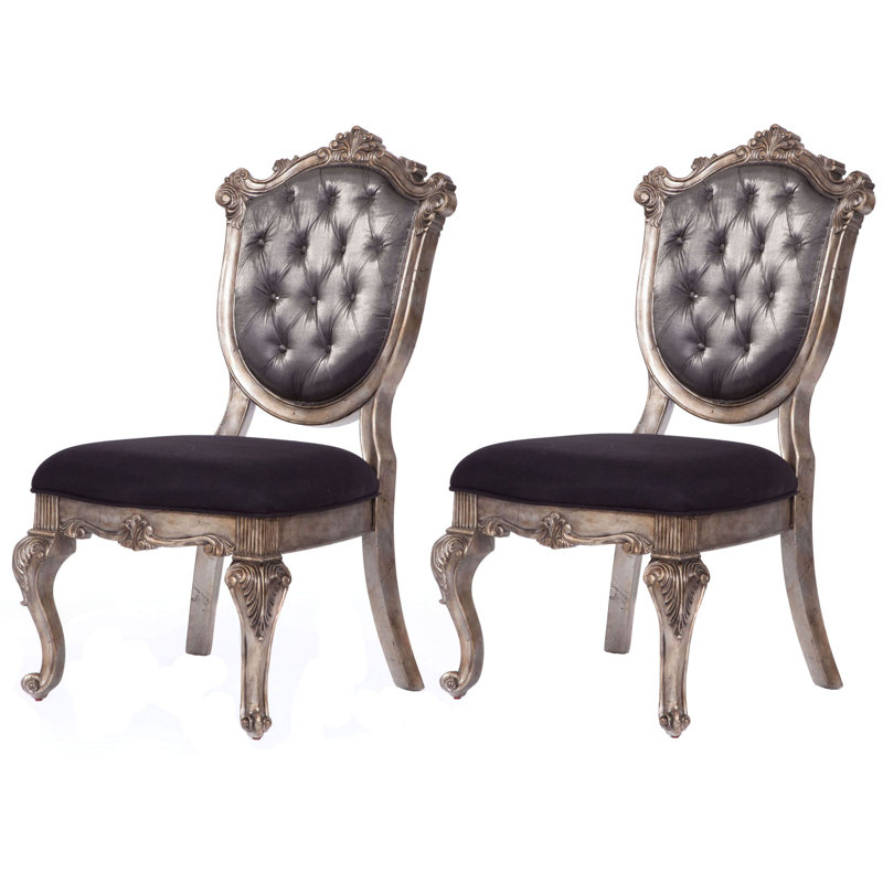 Chaise d'appoint capitonnée Poche, Gris argenté, Platine antique
