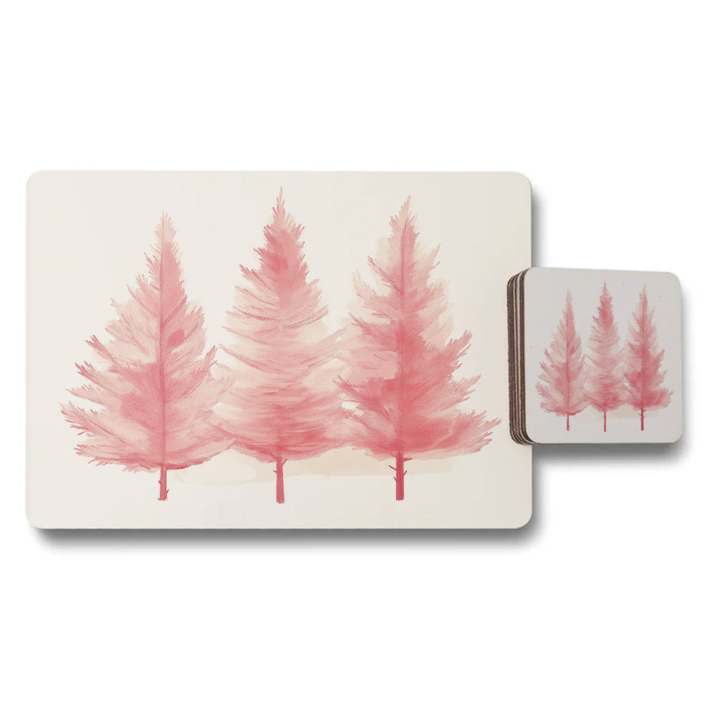 Pink Tree Watercolor Placemat and Coaster Set for Dining Table