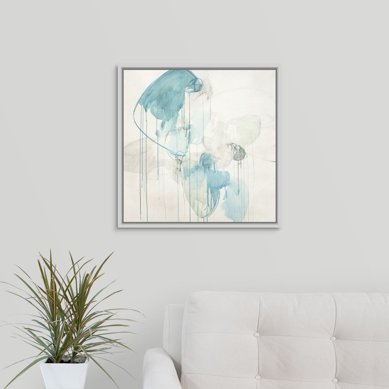 « subtil cobalt », peinture sur toile, H 21,7 po x l 21,7 po x P 1,75 po, Cadre flottant blanc