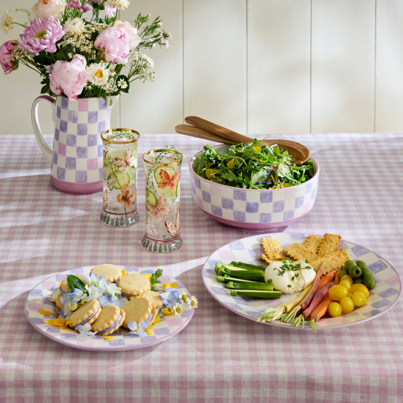 Pink Check Dinner Plate, Purple