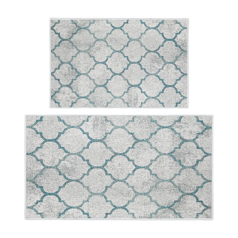 Tapis de cuisine 2 pièces Devkran, Gris / bleu sarcelle