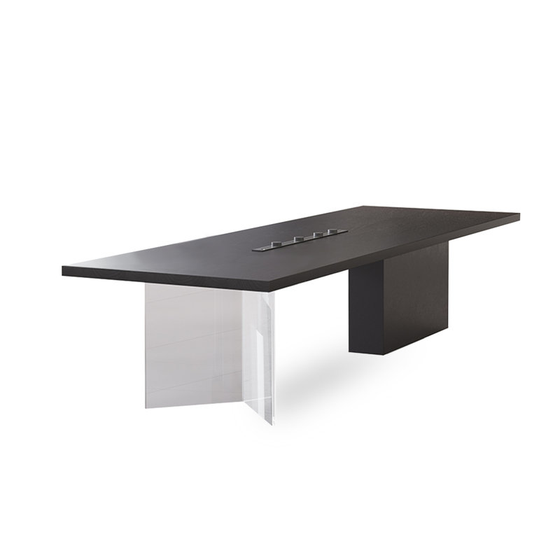 Table de conférence rectangulaire noire en bois massif + fer + acrylique, H 29,53 po x L 78,74 po x l 35,43 po