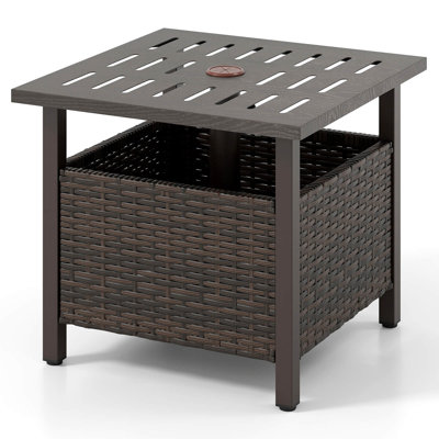 Outdoor Side Table with 1.93" Umbrella Hole Zinc-iron Alloy Tabletop for Poolside