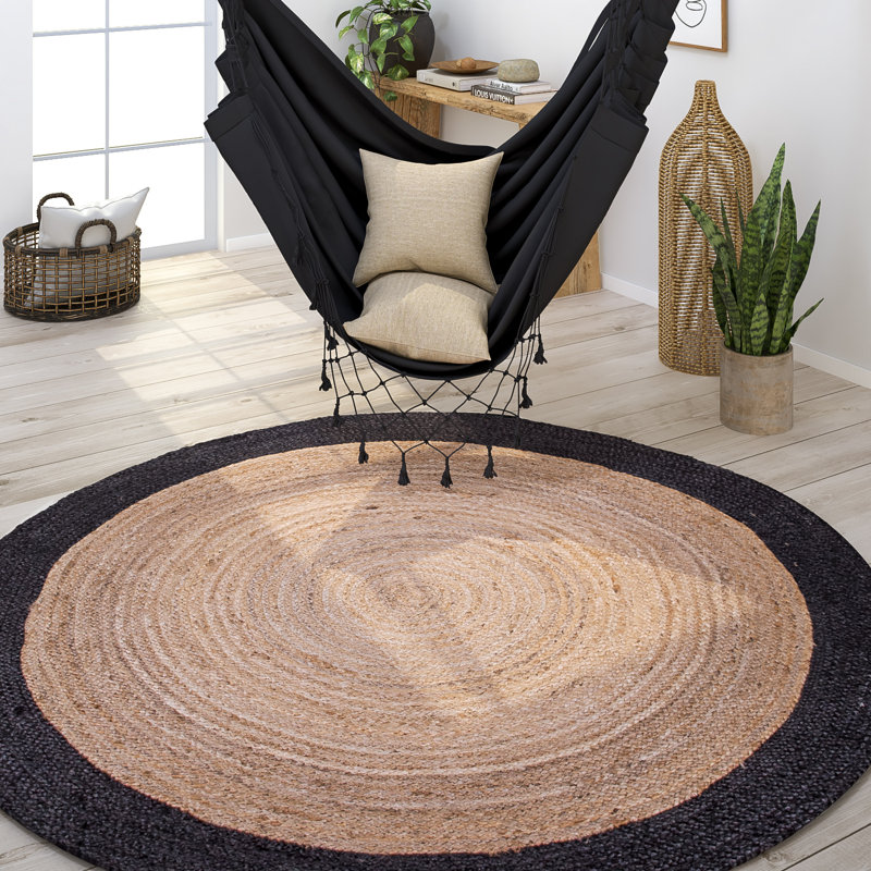 Round Rumaysa Geometric Jute / Sisal Shag Area Rug, Round 80cm