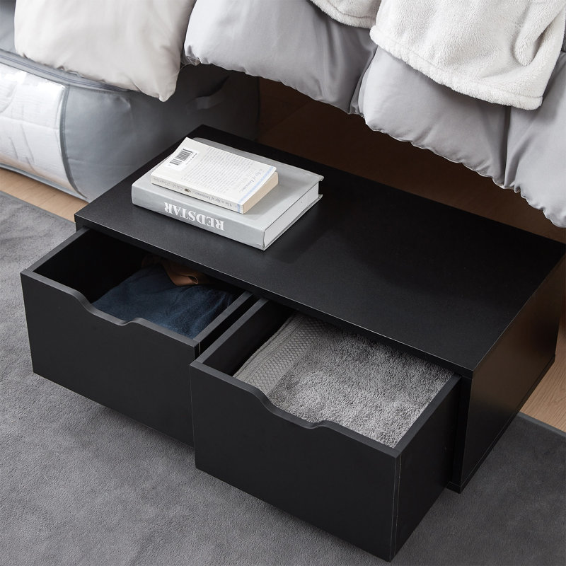 Black Rolling Underbed Storage Drawers with Two Compartments