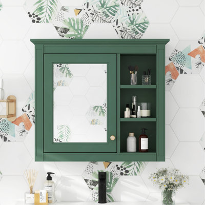 Armoire à pharmacie 30 po x 28 po, armoire de rangement murale pour salle de bain, armoire murale moderne avec miroir, armoire à pharmacie, armoire à miroir avec 3 tablettes ouvertes (meuble-lavabo non inclus)