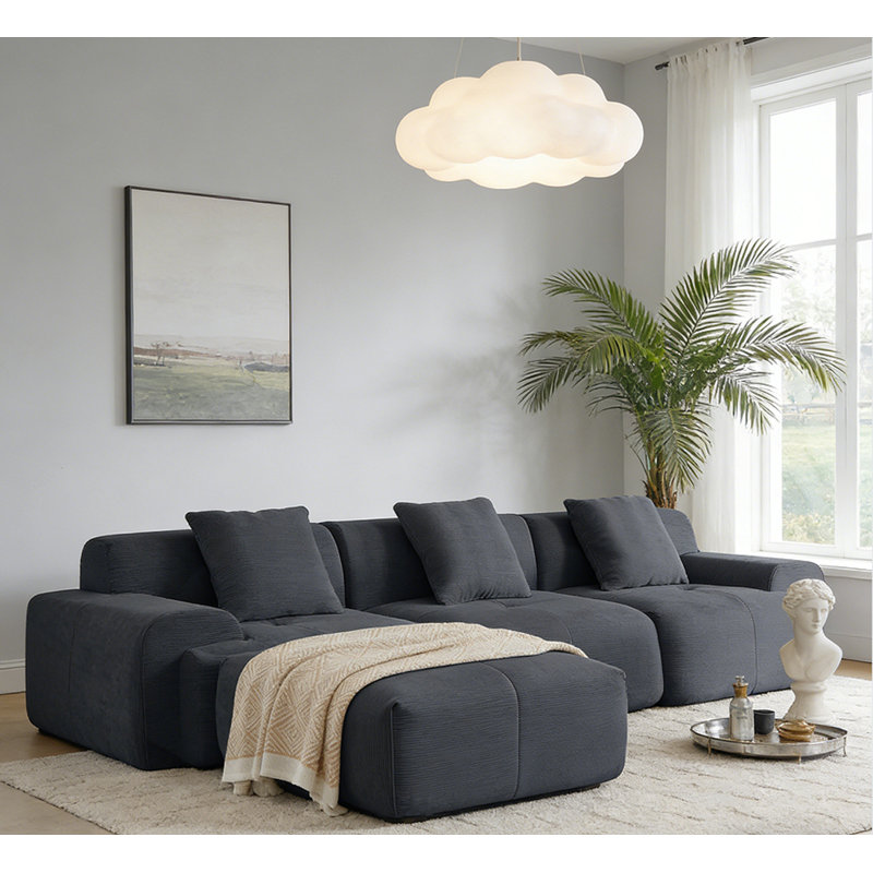 113" Modern L-Shaped Modular Sectional Sofa, Dark Gray Corduroy