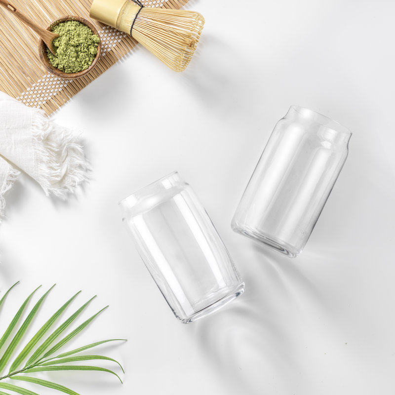 Clear Glass Can Shaped Tumbler Set, 17oz, Dishwasher Safe