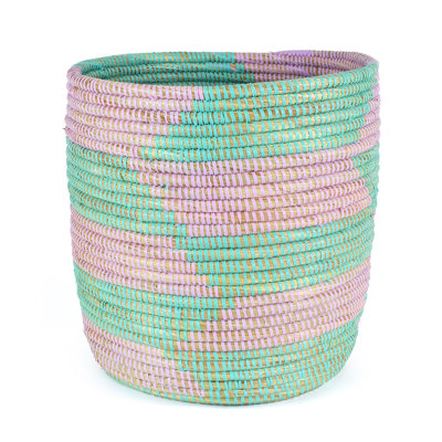 Aqua and Lavender Herringbone Bath Bin Basket