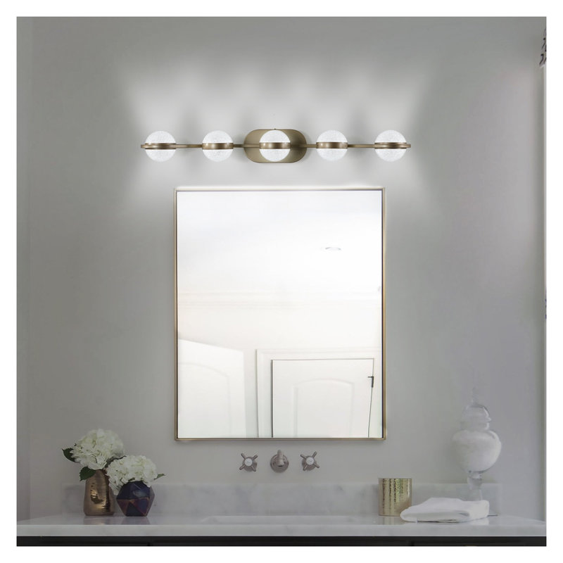 Applique murale moderne en or brossé pour salle de bain à 5 lumières DEL Crystal Sand Acrylique pour miroir et salle d'eau