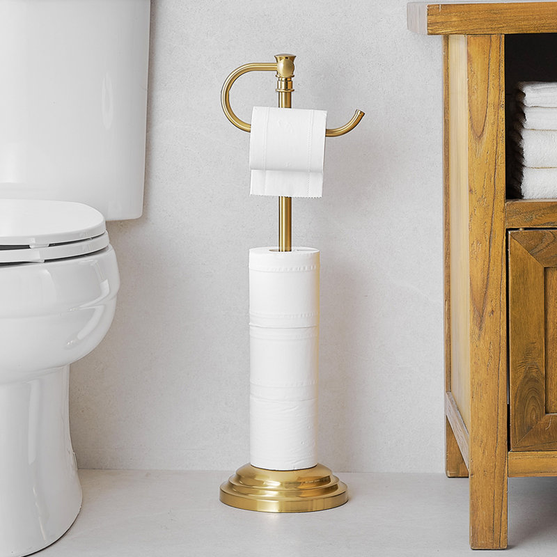 Bathroom Free Standing Toilet Paper Holder with Weighted Base, Brushed Gold
