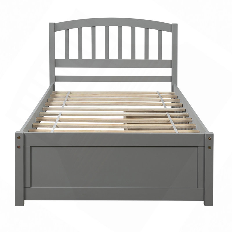 Lit moderne, cadre de lit plateforme en bois avec deux tiroirs et tête de lit, Gris
