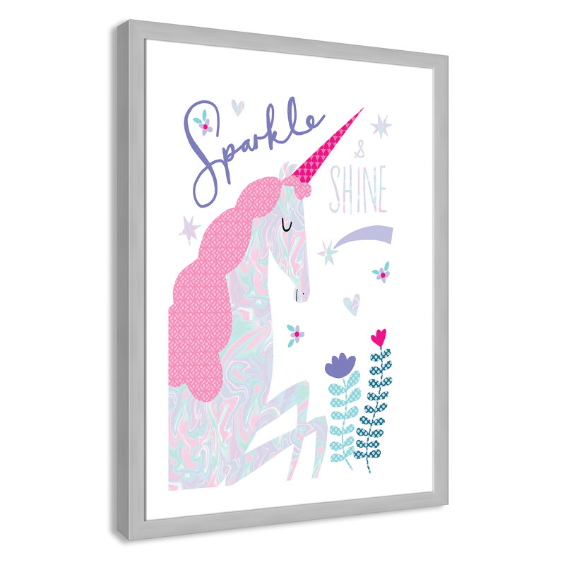 «Sparkle Unicorn», art encadré, H 34,5 po x l 24,5 po x P 0,63 po, Cadre argenté