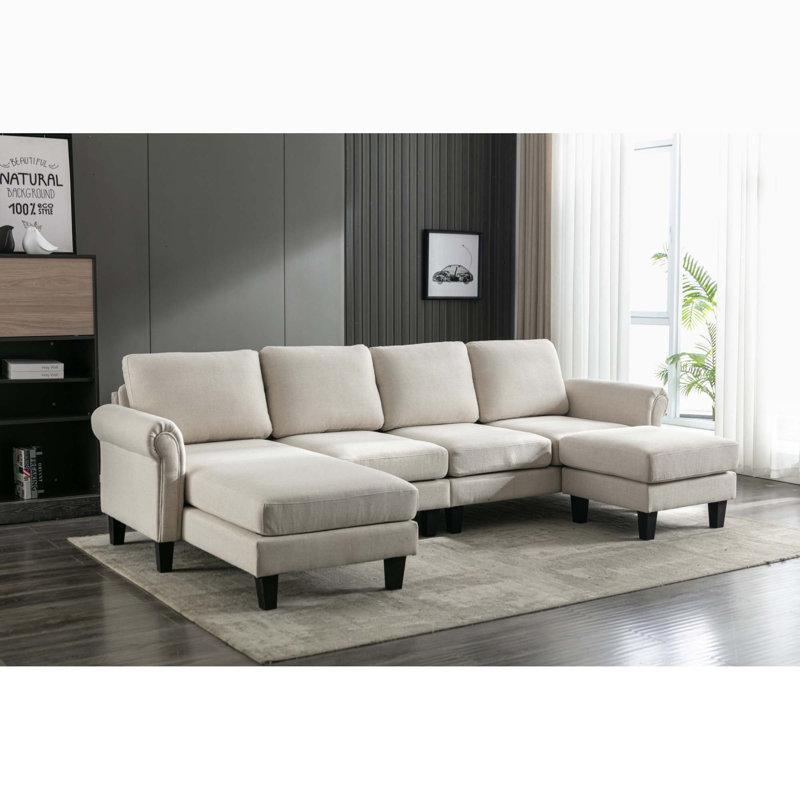 Canapés modulaires rembourrés 3 pièces Aindrea, Polyester beige