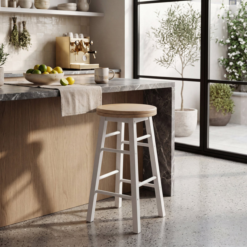 Swivel Bar Stool, White / White