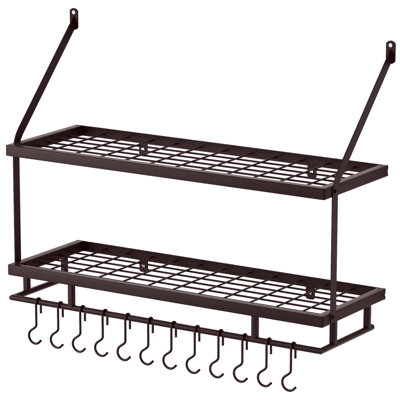 30-Inch Oiled Bronze Pot Rack Wall Mounted, 100 Lbs Capacity, 12 Hooks