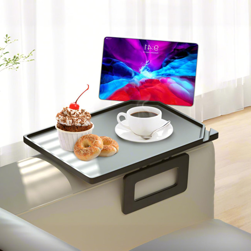 Upgraded Couch Arm Tray Table With Dual Phone Holder - Multi-Functional Sofa Armrest Tray For Drinks, Snacks, Tablets - Sturdy Design With Non-Slip Surface For Home Use
