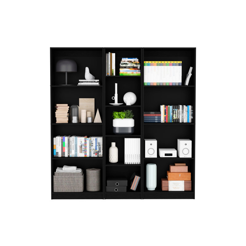 Bibliothèque de salon noire 3 pièces - Options de rangement et de présentation polyvalentes