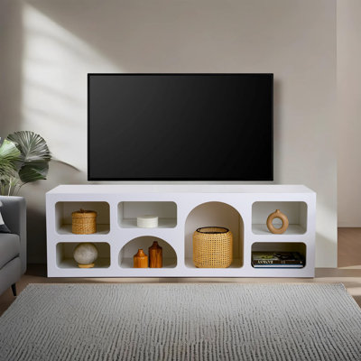 Console moderne blanche de 63,0 po x 20,1 po x 15,7 po | 100% panneau de particules enduit de mélamine, épaisseur: 0,7 pouce | Design élégant et fonctionnel pour le salon, le vestibule et le couloir | Finition élégante de couleur unie
