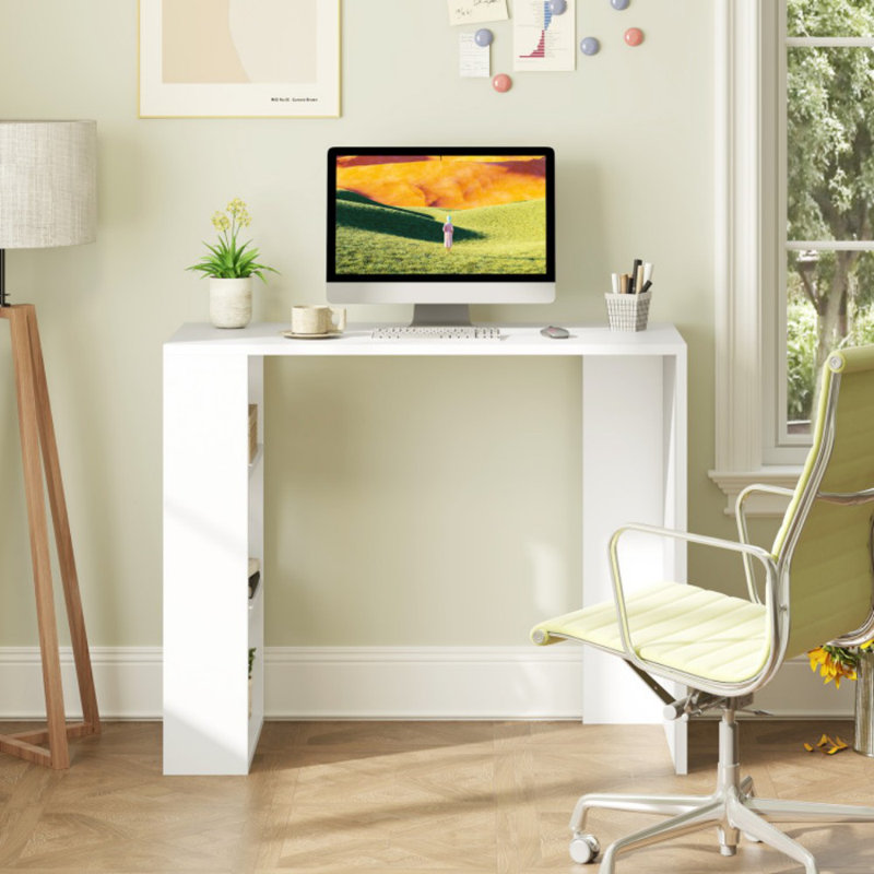 Bureau d'ordinateur 36 pouces blanc avec 3 tablettes ouvertes pour le bureau à domicile