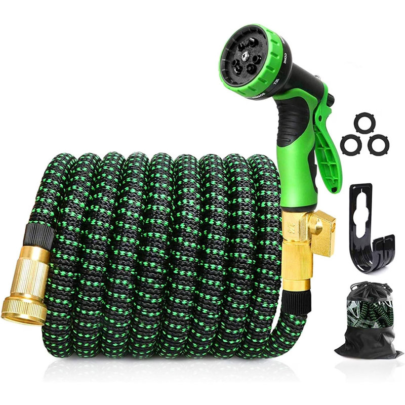 Enrouleur de tuyau de jardin extensible, 25', Noir/vert