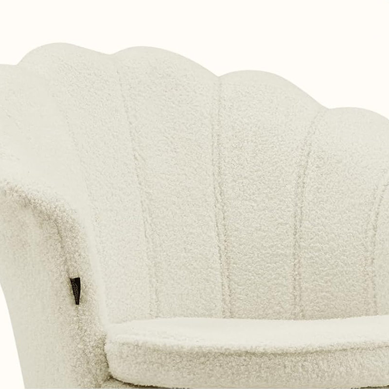 19" Wide Upholstered Papasan Chair Barrel Accent Chair With Gold leg, Beige Teddy