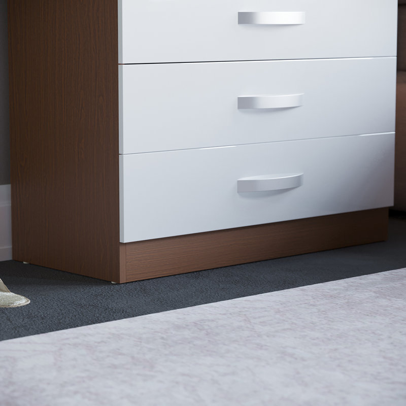 Arkadij 5 - Drawer High Gloss Chest of Drawers, Anti Bowing Bedroom Storage Cabinet, White/Walnut
