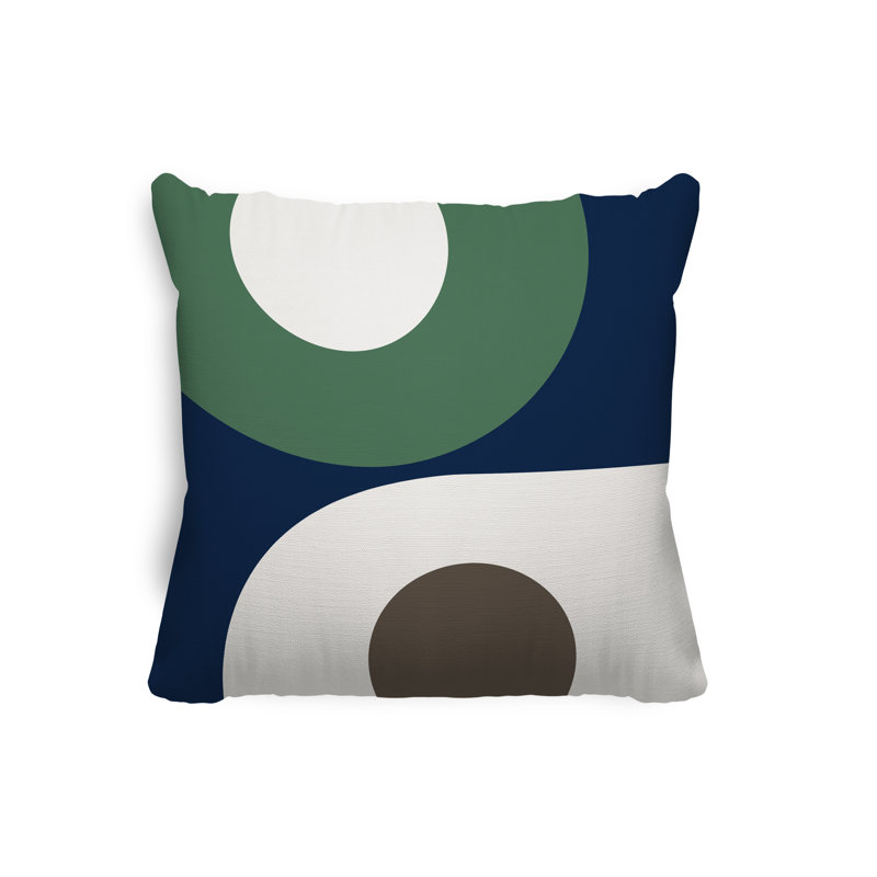 Coussin décoratif intérieur / extérieur Pitto, L 15 po x H 15 po, Émeraude / beige / bleu marine