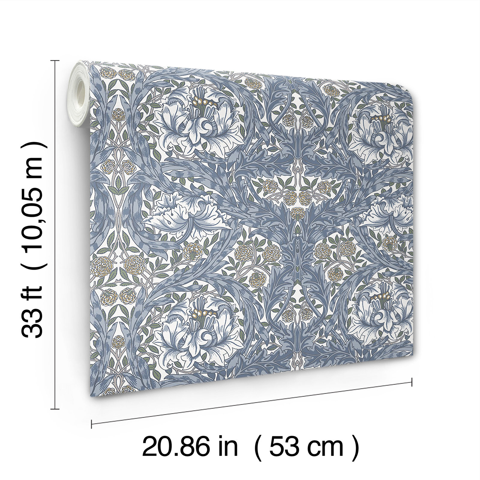 African Marigold Floral Wallpaper, Blue