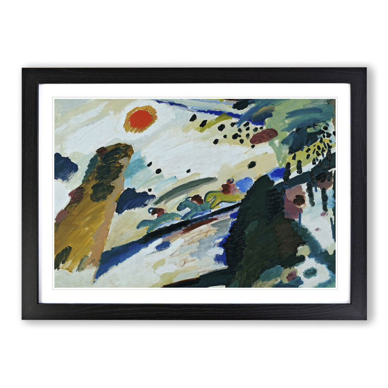 Romantic Landscape by Wassily Kandinsky - Picture Frame Painting, 27cm H x 36cm W x 2cm D, Black Framed