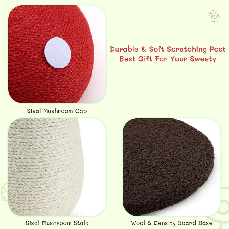 Mushroom Cat Scratching Post – Sisal Rope Scratch Tower with Sturdy Base