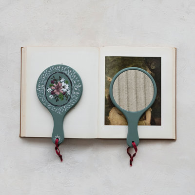 Miroir peint à la main avec fleurs et ruban
