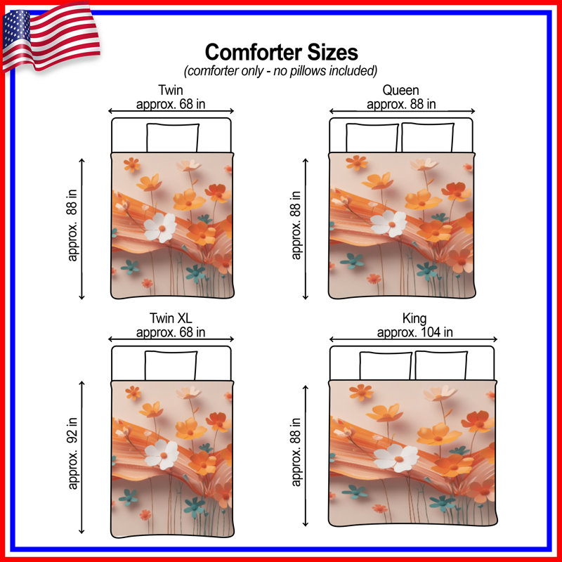 Orange Paper Flowers Comforter, Twin