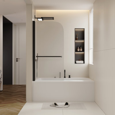 30 po L 58 po Portes de douche H à porte pivotante en forme de H pour baignoire, porte en verre trempé épais de 1/4 po (6 mm) GVSC, porte simple en verre pour baignoire de salle de bain, finition nickel brossé en alliage d'aluminium