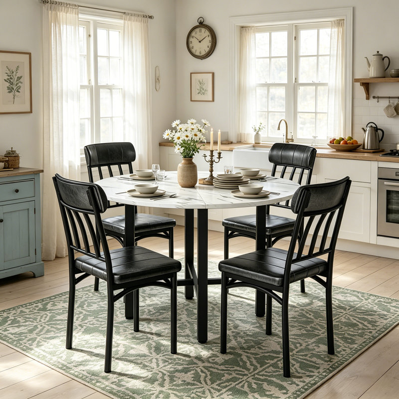 Ensemble de salle à manger 5 pièces, ensemble de table et chaises de cuisine moderne de style Mid-Century compact avec table ronde et 4 chaises rembourrées, ensemble de petit coin repas pour 4 personnes
