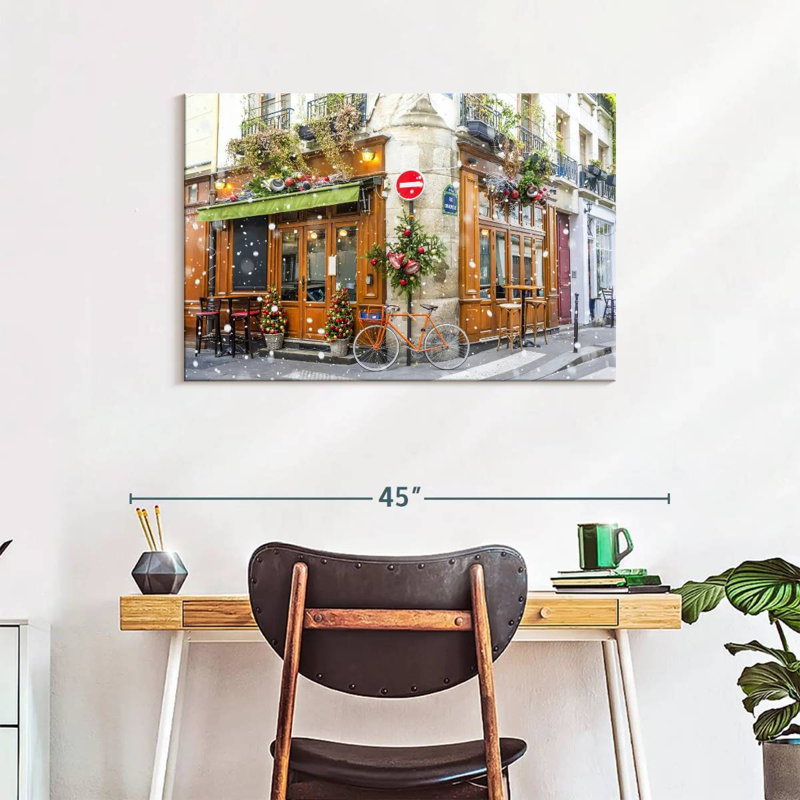 Noël au café français, H 24 po x l 36 po