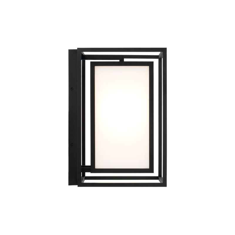 1-Light Outdoor Modern Square Rectangle Wall Lantern in Black with Soft White Glass, 14" H x 9" W x 10" D