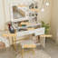 Coiffeuse de maquillage avec tabouret 2 tiroirs, 3 modes de couleurs disponibles pour la chambre à coucher-1246110210