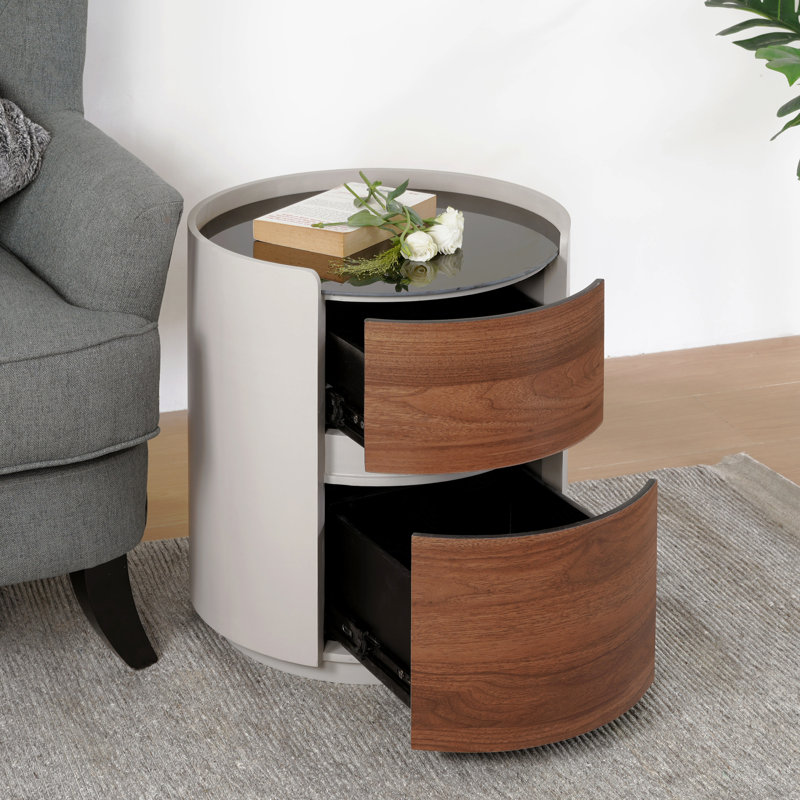 Table d'appoint ronde rétro avec rangement double