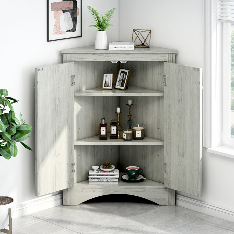 Adjustable Shelves Triangle Cabinet In Oak - With Bathroom, Oak