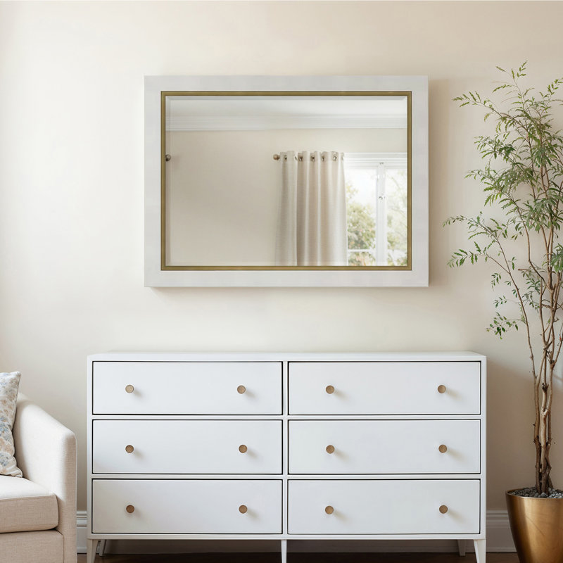 Metropolis Flat Beveled Mirror, 46" x 36", White/Gold