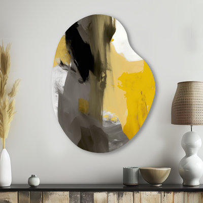 Moutarde jaune et gris vif II - art mural asymétrique abstrait en forme de poire